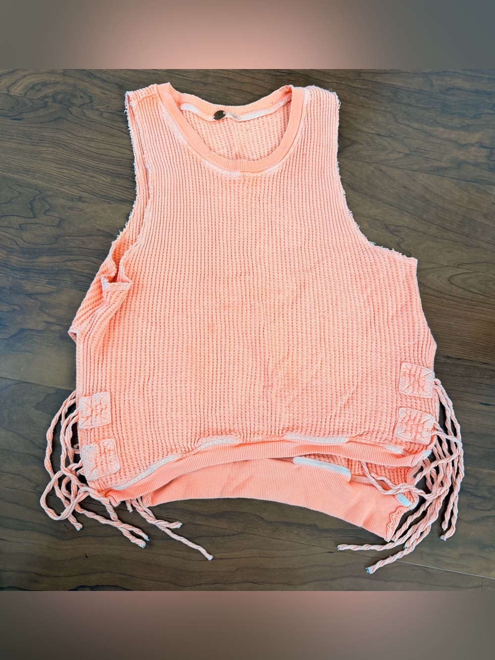 Free People FP One Sleeveless Interlaken Tank Neon Orange Dropped Armholes Top L